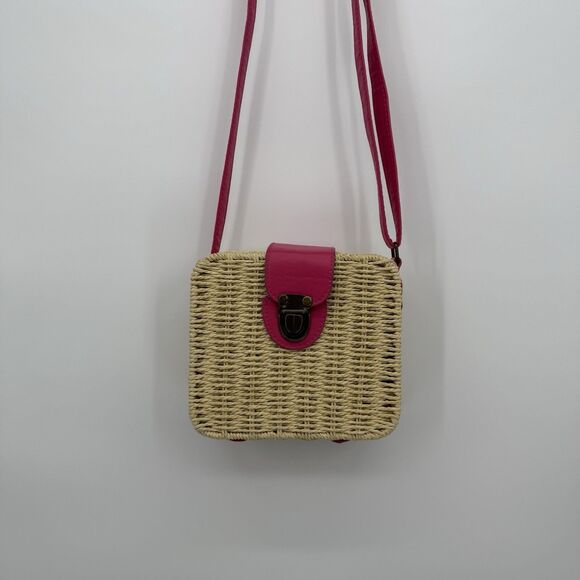 Craftabelle Woven Wicker Crossbody Bag Picnic Purse Faux Leather Boho - Picture 1 of 12